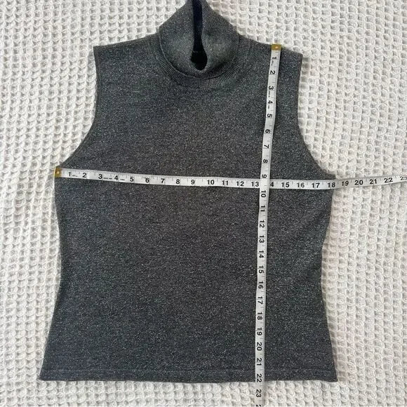 August Silk Shimmering Metallic Silver Knit Cardigan & Turtleneck Twinset SZ L - Picture 14 of 15